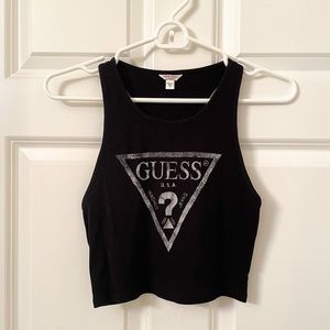 Vintage Style Distressed Guess Logo Cropped Tank